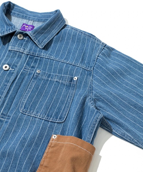 Mountain Mania(マウンテンマニア)の「Mountain Mania/マウンテンマニア Pin-Stripe Denim Coverall(カバーオール・メンズ・ライトインディゴブルー/ブラック・MEDIUM/LARGE/X-LARGE)」の5枚目の写真
