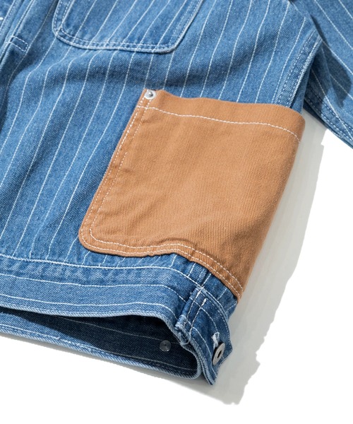 Mountain Mania(マウンテンマニア)の「Mountain Mania/マウンテンマニア Pin-Stripe Denim Coverall(カバーオール・メンズ・ライトインディゴブルー/ブラック・MEDIUM/LARGE/X-LARGE)」の7枚目の写真