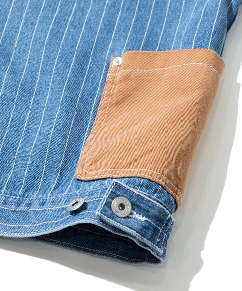 Mountain Mania(マウンテンマニア)の「Mountain Mania/マウンテンマニア Pin-Stripe Denim Coverall(カバーオール・メンズ・ライトインディゴブルー/ブラック・MEDIUM/LARGE/X-LARGE)」の11枚目の写真