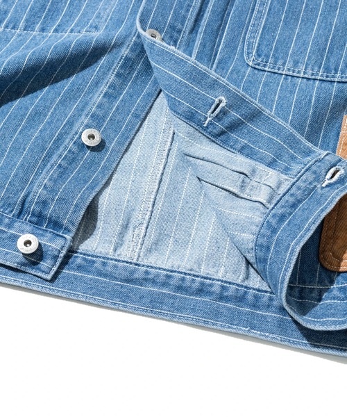 Mountain Mania(マウンテンマニア)の「Mountain Mania/マウンテンマニア Pin-Stripe Denim Coverall(カバーオール・メンズ・ライトインディゴブルー/ブラック・MEDIUM/LARGE/X-LARGE)」の8枚目の写真