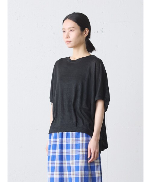 MidiUmi(ミディウミ)の「MidiUmi リネンコクーンプルオーバー(Tシャツ/カットソー・レディース・ネイビー/ベージュ・FREE)」の5枚目の写真