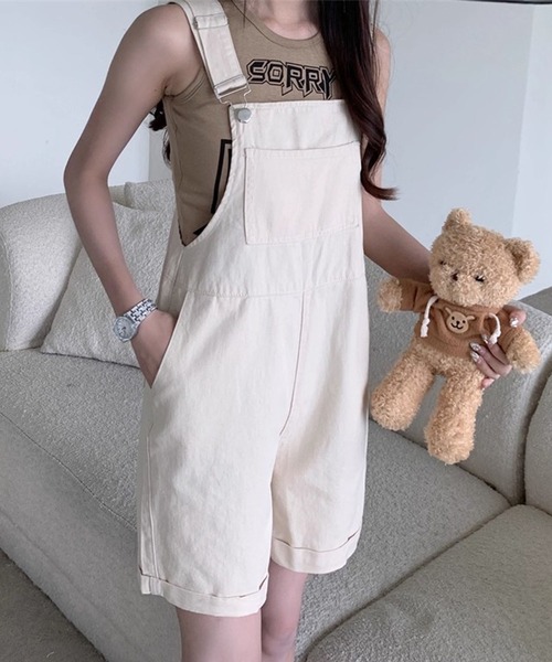 GLAMOROUS JANE（グラマラスジェーン）の「ショートパンツサロペット（つなぎ/オールインワン・レディース・アイボリー/カーキ・M/L）」の6枚目の写真