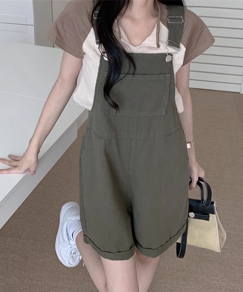 GLAMOROUS JANE（グラマラスジェーン）の「ショートパンツサロペット（つなぎ/オールインワン・レディース・アイボリー/カーキ・M/L）」の8枚目の写真