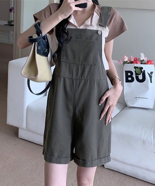 GLAMOROUS JANE（グラマラスジェーン）の「ショートパンツサロペット（つなぎ/オールインワン・レディース・アイボリー/カーキ・M/L）」の9枚目の写真