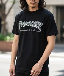 BBQ-TOKYO S/S T-SHIRTS/THRASHER スラッシャー 半袖Tシャツ ロゴプリント クルーネック ストリート スケート ユニセックス