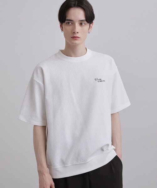 tk.TAKEO KIKUCHI(ティーケータケオキクチ)の「ポリワッフルカットソー(Tシャツ/カットソー・メンズ・ナチュラル/ホワイト/ブラック・04/03/02)」の4枚目の写真