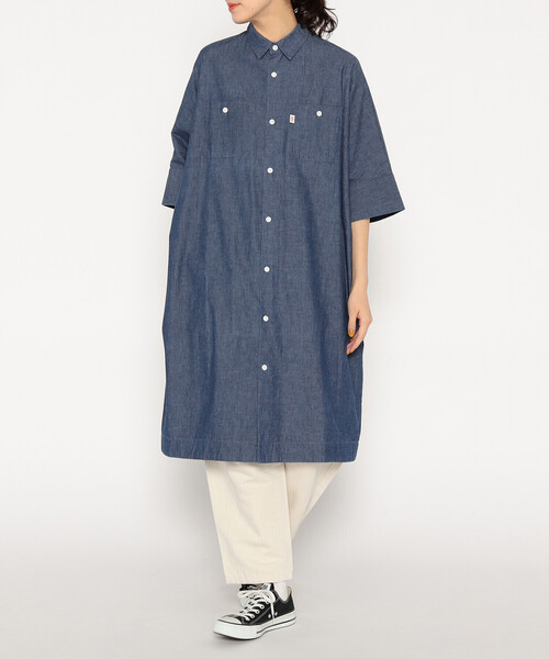 DANTON ダントン　シャツワンピース　インディゴ Women's Cotton Chambray Work Shirt Dress（ワンピース）｜DANTON