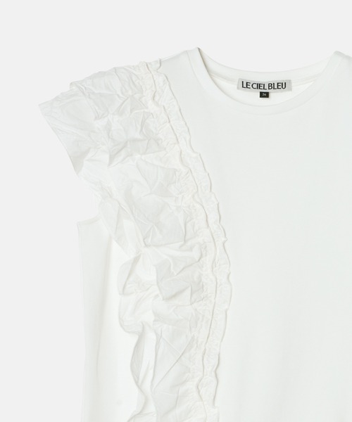 LE CIEL BLEU(ルシェルブルー)の「ラッフルディテールスリーブレスTシャツ / Ruffle Detail Sleeveless T-Shirt(Tシャツ/カットソー・レディース・ブラック/オフホワイト・36)」の9枚目の写真