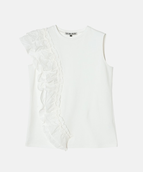 LE CIEL BLEU(ルシェルブルー)の「ラッフルディテールスリーブレスTシャツ / Ruffle Detail Sleeveless T-Shirt(Tシャツ/カットソー・レディース・ブラック/オフホワイト・36)」の8枚目の写真