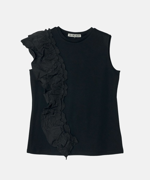 LE CIEL BLEU(ルシェルブルー)の「ラッフルディテールスリーブレスTシャツ / Ruffle Detail Sleeveless T-Shirt(Tシャツ/カットソー・レディース・ブラック/オフホワイト・36)」の17枚目の写真