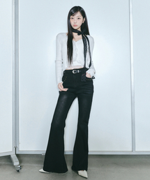 STUD BOOTSCUT DENIM PANTS_BLACK