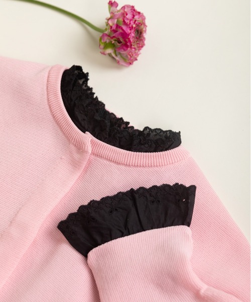 Dot&Stripes CHILD WOMAN(ドットアンドストライプス チャイルドウーマン)の「30/1天竺 チェリーレース プルオーバー(Tシャツ/カットソー・レディース・ホワイト/ブラック・FREE)」の2枚目の写真