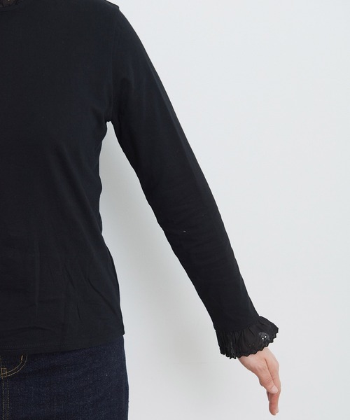 Dot&Stripes CHILD WOMAN(ドットアンドストライプス チャイルドウーマン)の「30/1天竺 チェリーレース プルオーバー(Tシャツ/カットソー・レディース・ホワイト/ブラック・FREE)」の10枚目の写真