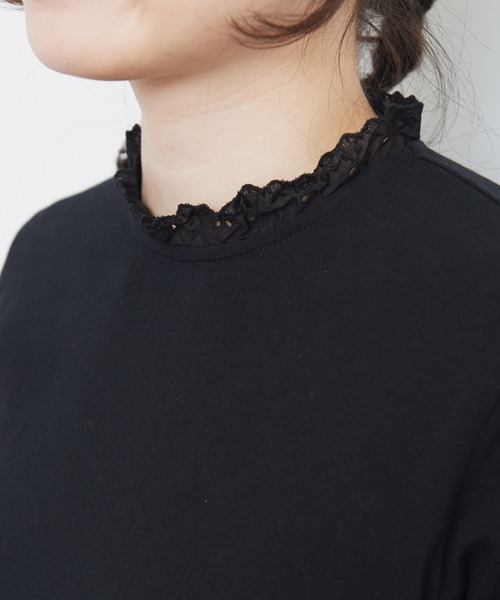 Dot&Stripes CHILD WOMAN(ドットアンドストライプス チャイルドウーマン)の「30/1天竺 チェリーレース プルオーバー(Tシャツ/カットソー・レディース・ホワイト/ブラック・FREE)」の8枚目の写真