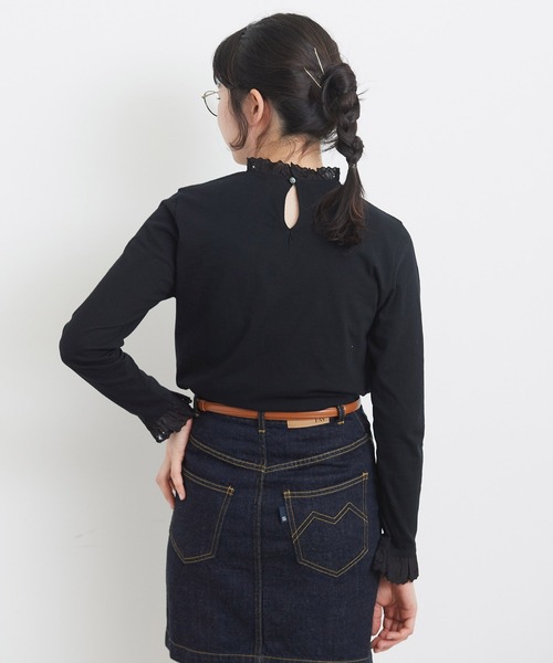 Dot&Stripes CHILD WOMAN(ドットアンドストライプス チャイルドウーマン)の「30/1天竺 チェリーレース プルオーバー(Tシャツ/カットソー・レディース・ホワイト/ブラック・FREE)」の5枚目の写真