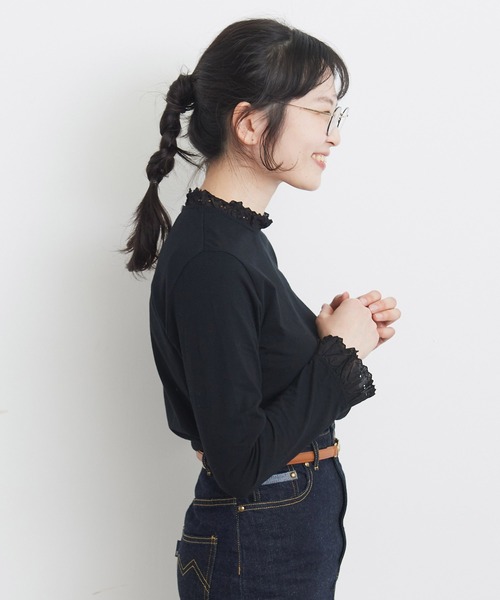Dot&Stripes CHILD WOMAN(ドットアンドストライプス チャイルドウーマン)の「30/1天竺 チェリーレース プルオーバー(Tシャツ/カットソー・レディース・ホワイト/ブラック・FREE)」の4枚目の写真