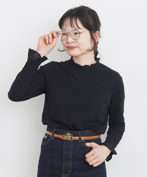 Dot&Stripes CHILD WOMAN(ドットアンドストライプス チャイルドウーマン)の「30/1天竺 チェリーレース プルオーバー(Tシャツ/カットソー・レディース・ホワイト/ブラック・FREE)」の3枚目の写真