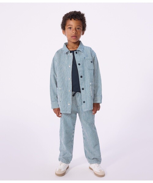 PETIT BATEAU(プチバトー)の「ストライプジャケット(ブルゾン・キッズ・ホワイト×ブルー・3YEAR/4YEAR/5YEAR)」の1枚目の写真