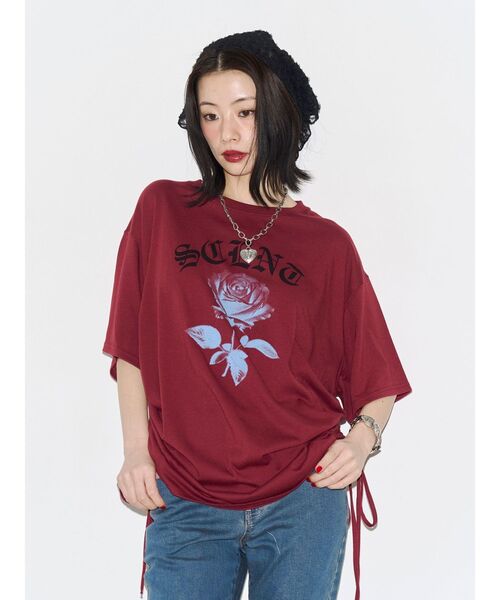jouetie(ジュエティ)の「ローズロゴルーズTシャツ(Tシャツ/カットソー・レディース・オフホワイト/ブラック/レッド・FREE)」の3枚目の写真