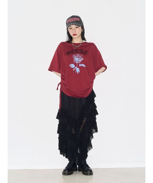 jouetie(ジュエティ)の「ローズロゴルーズTシャツ(Tシャツ/カットソー・レディース・オフホワイト/ブラック/レッド・FREE)」の7枚目の写真