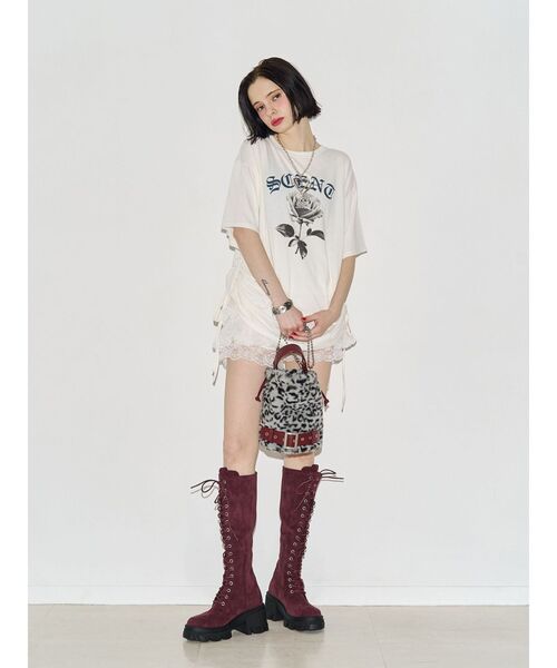 jouetie(ジュエティ)の「ローズロゴルーズTシャツ(Tシャツ/カットソー・レディース・オフホワイト/ブラック/レッド・FREE)」の12枚目の写真