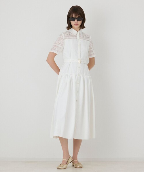 GRACE CONTINENTAL(グレースコンチネンタル)の「レースドッキングフレアワンピース(ドレス・レディース・ブラック/キナリ・38/36)」の1枚目の写真