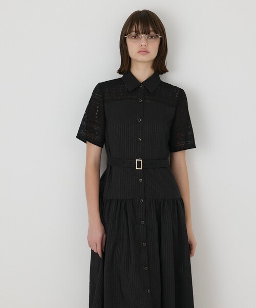 GRACE CONTINENTAL(グレースコンチネンタル)の「レースドッキングフレアワンピース(ドレス・レディース・ブラック/キナリ・38/36)」の2枚目の写真