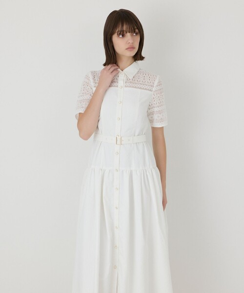 GRACE CONTINENTAL(グレースコンチネンタル)の「レースドッキングフレアワンピース(ドレス・レディース・ブラック/キナリ・38/36)」の6枚目の写真