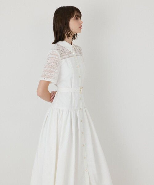 GRACE CONTINENTAL(グレースコンチネンタル)の「レースドッキングフレアワンピース(ドレス・レディース・ブラック/キナリ・38/36)」の9枚目の写真