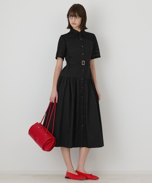 GRACE CONTINENTAL(グレースコンチネンタル)の「レースドッキングフレアワンピース(ドレス・レディース・ブラック/キナリ・38/36)」の16枚目の写真