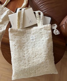 【 ammy. / エイミードット 】 フラワー刺繍 シアー レース トートバッグ