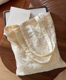 【 ammy. / エイミードット 】 フラワー刺繍 シアー レース トートバッグ