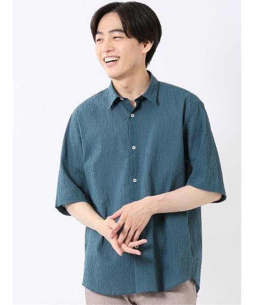 TAKA-Q(タカキュー)の「シャツ メンズ 半袖 吸水速乾 軽量 ドライ クールマックス レギュラーカラー ややゆったり ルーズフィット 綿混 楊柳(シャツ/ブラウス・メンズ・グリーン系その他/ライトグレー/イエロー/ネイビー・MEDIUM/LARGE/X-LARGE)」の2枚目の写真