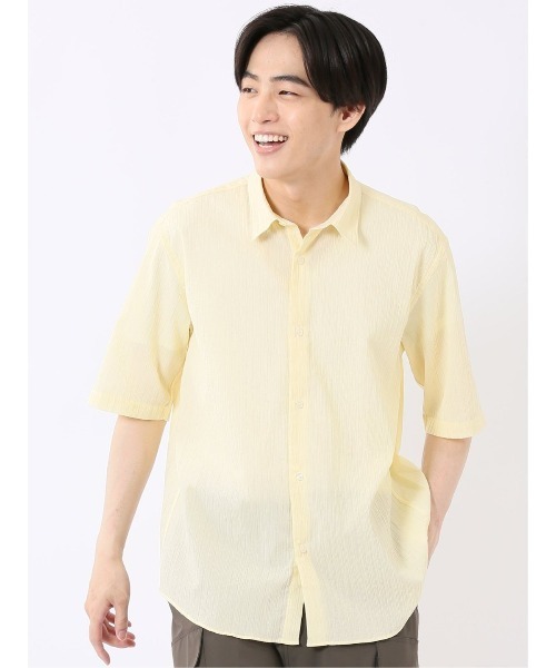 TAKA-Q(タカキュー)の「シャツ メンズ 半袖 吸水速乾 軽量 ドライ クールマックス レギュラーカラー ややゆったり ルーズフィット 綿混 楊柳(シャツ/ブラウス・メンズ・グリーン系その他/ライトグレー/イエロー/ネイビー・MEDIUM/LARGE/X-LARGE)」の4枚目の写真
