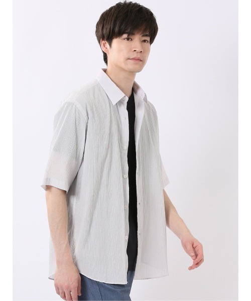 TAKA-Q(タカキュー)の「シャツ メンズ 半袖 吸水速乾 軽量 ドライ クールマックス レギュラーカラー ややゆったり ルーズフィット 綿混 楊柳(シャツ/ブラウス・メンズ・グリーン系その他/ライトグレー/イエロー/ネイビー・MEDIUM/LARGE/X-LARGE)」の7枚目の写真