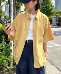【ユニセックス】フルジップ半袖シャツ