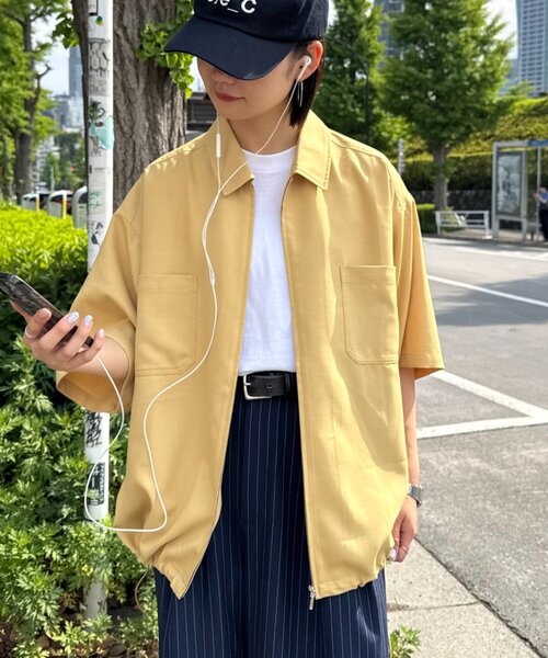 CIAOPANIC TYPY（チャオパニックティピー）の「【ユニセックス】フルジップ半袖シャツ（シャツ/ブラウス・レディース・イエロー/ブラウン/ブラック・MEDIUM/LARGE）」の7枚目の写真