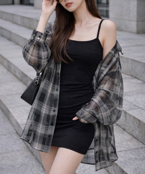 CERCA(チェルカ)の「【Bls】 【ZL】【Bling Leads】シースルーチェックシャツ(シャツ/ブラウス・レディース・ブラック/レッド/ベージュ/ブラック系2・FREE)」の5枚目の写真