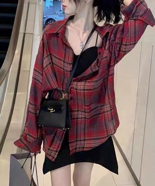 CERCA(チェルカ)の「【Bls】 【ZL】【Bling Leads】シースルーチェックシャツ(シャツ/ブラウス・レディース・ブラック/レッド/ベージュ/ブラック系2・FREE)」の6枚目の写真