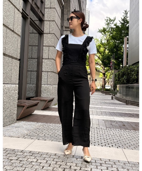 COOK JEANS(クックジーンズ)の「袖フリルオールインワン(つなぎ/オールインワン・レディース・モカ/ブラック・FREE)」の5枚目の写真