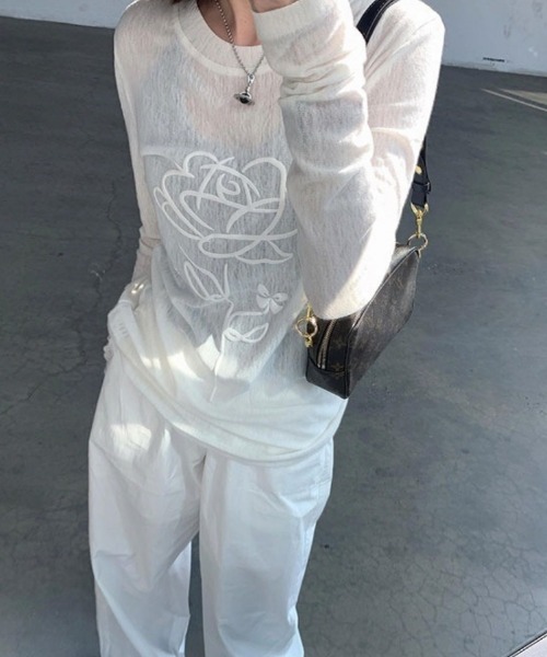 Ritzy(リッツィー)の「Y2KフラワープリントシアーロングTシャツ(Tシャツ/カットソー・レディース・ホワイト・XL/L/M)」の7枚目の写真