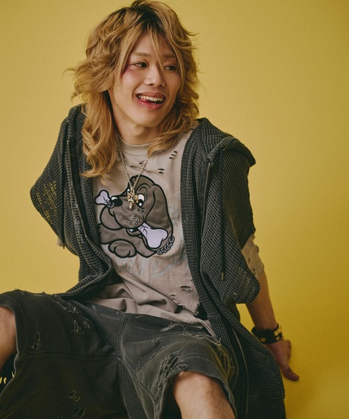 GALFY(ガルフィー)の「GALFY-闇に透けしポンチョ(パーカー・メンズ・ブラック/サンドベージュ・L/XL)」の2枚目の写真