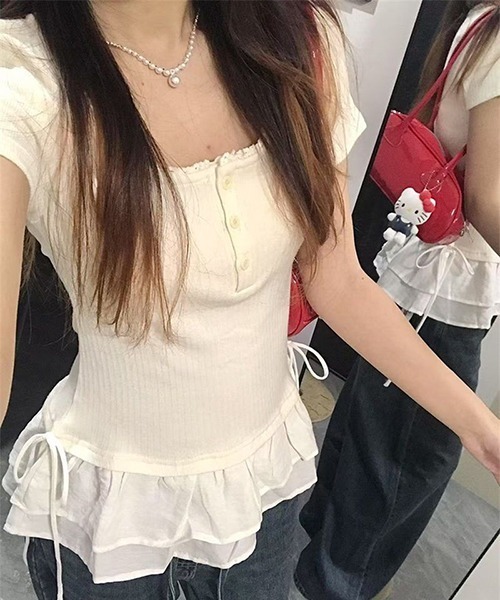 gossip!ロサンゼルス(ゴシップロサンゼルス)の「YUGA リブニットトップス(Tシャツ/カットソー・レディース・オフホワイト・M/L)」の1枚目の写真