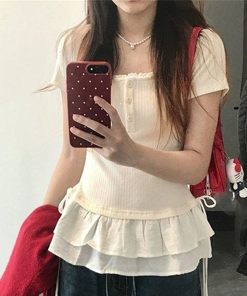 gossip!ロサンゼルス(ゴシップロサンゼルス)の「YUGA リブニットトップス(Tシャツ/カットソー・レディース・オフホワイト・M/L)」の2枚目の写真