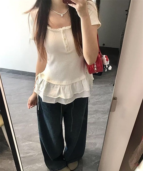 gossip!ロサンゼルス(ゴシップロサンゼルス)の「YUGA リブニットトップス(Tシャツ/カットソー・レディース・オフホワイト・M/L)」の4枚目の写真