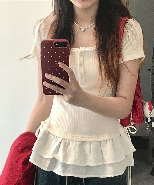 gossip!ロサンゼルス(ゴシップロサンゼルス)の「YUGA リブニットトップス(Tシャツ/カットソー・レディース・オフホワイト・M/L)」の6枚目の写真