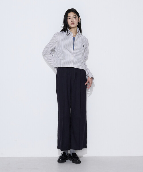 COMME CA（コムサ）の「〔 Sサイズ 〕 コットンポプリンストライプ クロプトシャツ（シャツ/ブラウス・レディース・ブルー/ブラウン・5号）」の3枚目の写真