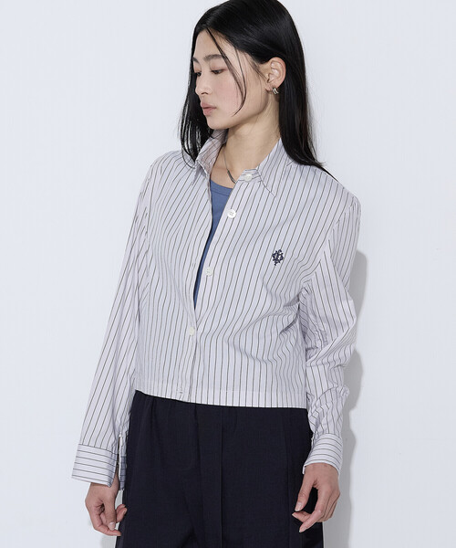 COMME CA（コムサ）の「〔 Sサイズ 〕 コットンポプリンストライプ クロプトシャツ（シャツ/ブラウス・レディース・ブルー/ブラウン・5号）」の6枚目の写真