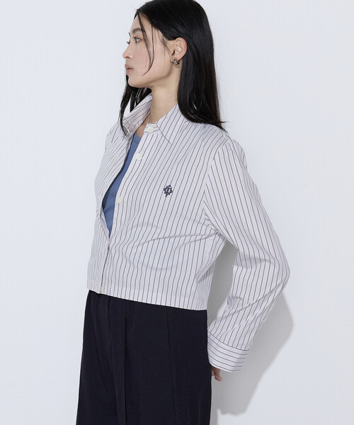 COMME CA（コムサ）の「〔 Sサイズ 〕 コットンポプリンストライプ クロプトシャツ（シャツ/ブラウス・レディース・ブルー/ブラウン・5号）」の7枚目の写真