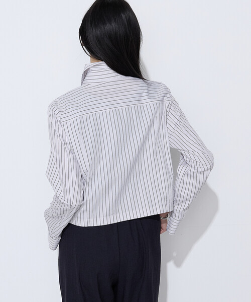 COMME CA（コムサ）の「〔 Sサイズ 〕 コットンポプリンストライプ クロプトシャツ（シャツ/ブラウス・レディース・ブルー/ブラウン・5号）」の8枚目の写真